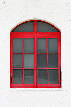 经典,玻璃,红色,窗户,白墙