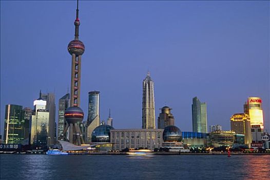 中国,上海,浦东,商务区,天际线,黄昏