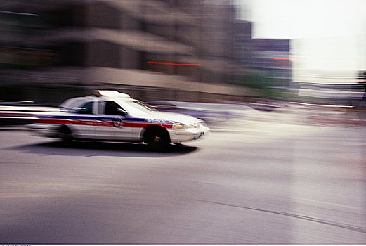 模糊,警车,城市街道,多伦多,安大略省,加拿大