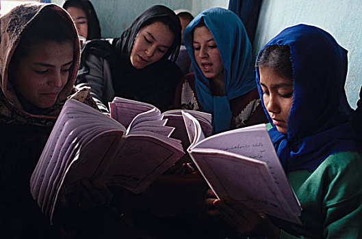 头部,遮盖,围巾,阿富汗,女孩,课本,班级,学校,居民区,喀布尔,局部,网络,工作,成长,联系