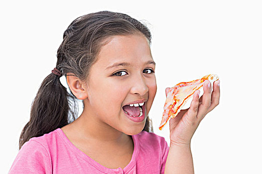 小女孩,吃,比萨饼