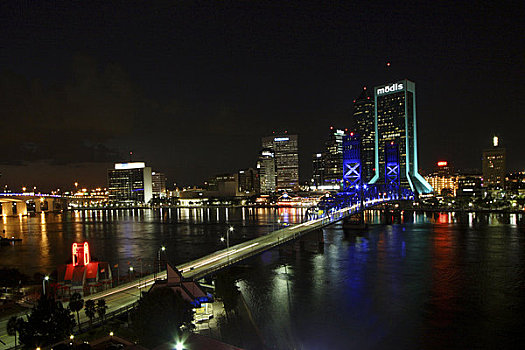 美国,佛罗里达,杰克逊维尔,主要街道,桥,夜晚