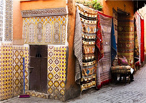 老式,地毯,瓷砖墙,马拉喀什