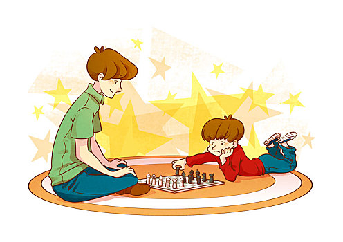 父子,玩,下棋