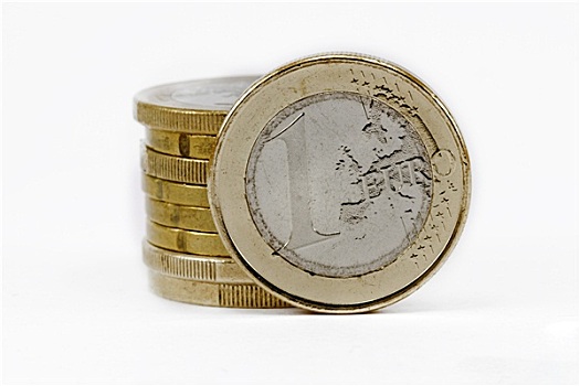 两个,硬币,欧元,堆积