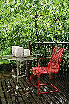 红色,花园椅,蜡烛,旧式,金属,桌子,木质,平台
