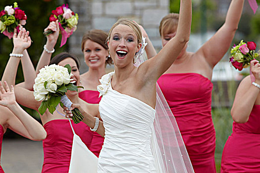 新娘,庆贺,跳舞,女孩,粉色,服装