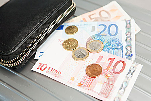 皮夹,欧元,笔记,硬币