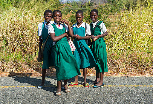 孩子,女学生,道路,家,马拉维,非洲