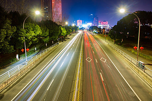 车流,汽车,道路,俯视,路,路灯,高楼,远方