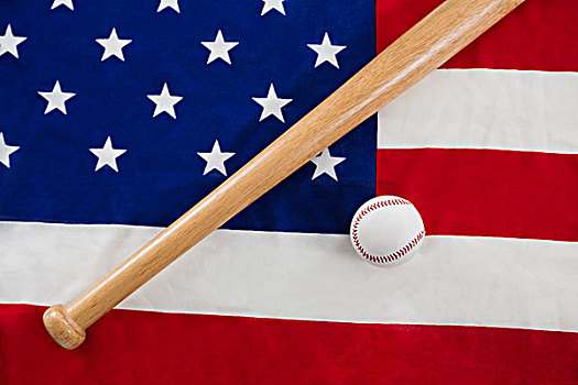 棒球,棒球棒,美国国旗,特写