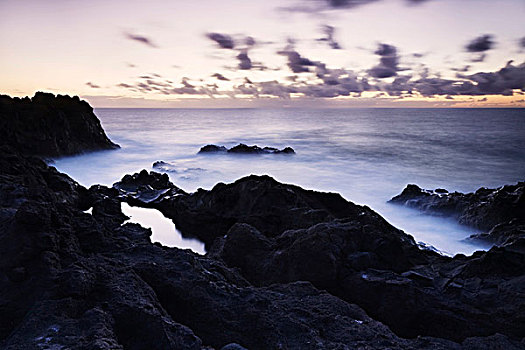 黃昏,西部,海岸,靠近,兰索罗特岛,加纳利群岛,西班牙,欧洲