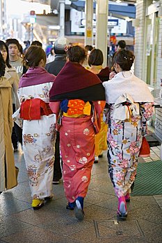 女性,穿,传统,和服,京都,日本