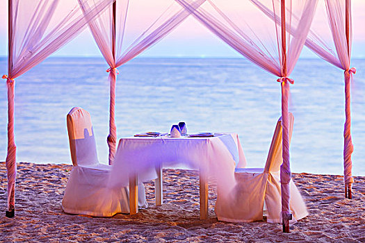 地点,浪漫,餐饭,海滩,长时间曝光
