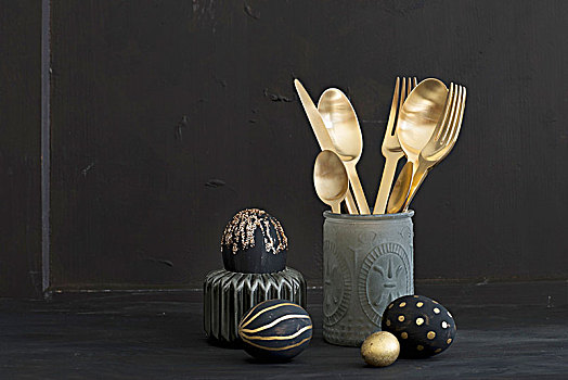 金色,餐具,蛋,涂绘,黑色
