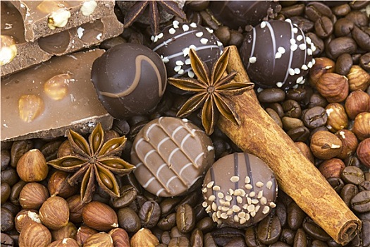 巧克力,咖啡,调味品,坚果
