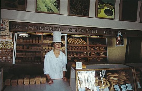 糕点店,女销售员,面包,西伯利亚,俄罗斯,第三世界