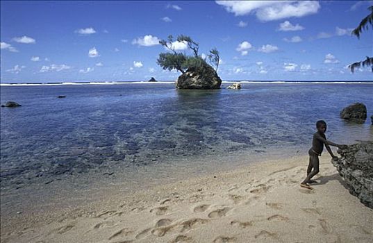 孩子,乡村,海滩,岛屿,瓦努阿图,南太平洋