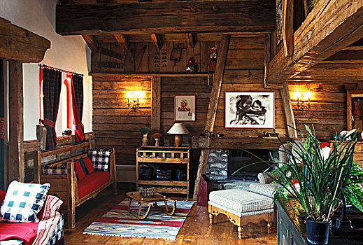 客厅,山区木屋,法国