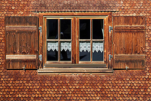 窗户,房子,建筑外观,木质,木瓦,巴伐利亚,德国,欧洲