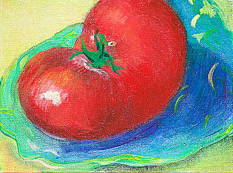 大,西红柿,马略卡岛,水彩画