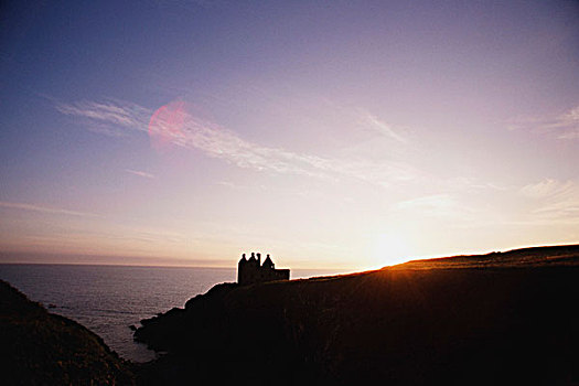 剪影,石头,城堡,海岸,苏格兰