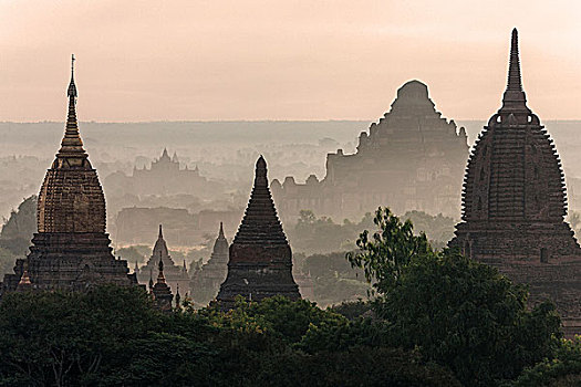 风景,塔,庙宇,地点,日出,晨光,蒲甘,曼德勒,区域,缅甸,亚洲