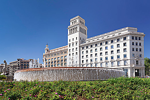 加泰罗尼亚,喷泉,银行,建筑,巴塞罗那,西班牙,欧洲