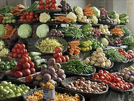 选择,新鲜,蔬菜,销售,市场,工业,农业,中心,马达加斯加,人力车,岛屿