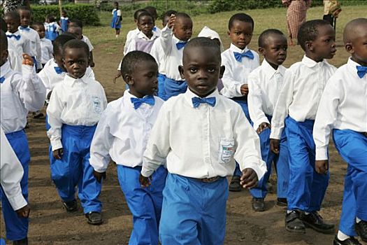 学龄前,孩子,穿,制服,早晨,训练,喀麦隆,非洲