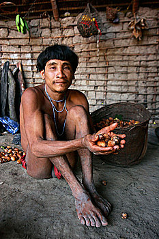 男人,拿着,水果,普通,食物,部落,土著,美洲,南美,生活方式,亚马逊雨林,边界