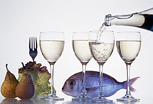 构图,葡萄酒,鱼,水果,商品