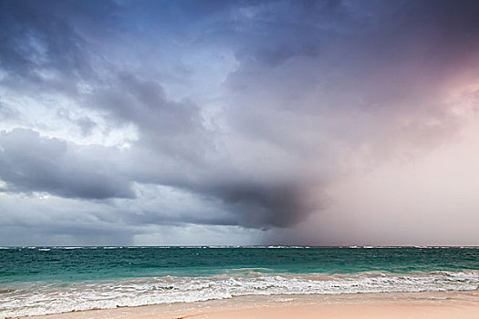 大西洋,海边风景,生动,雷雨天气,日出,多米尼加共和国,蓬塔卡纳