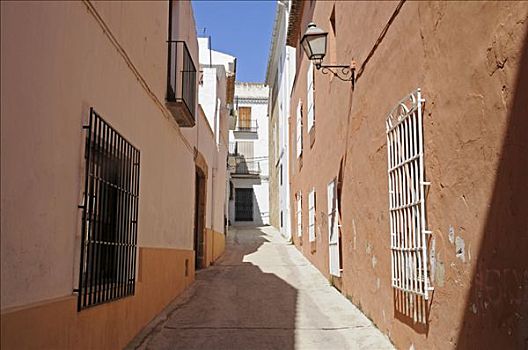 狭窄,巷道,橙色,彩色,老城,白色海岸,阿利坎特,西班牙,欧洲