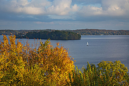 秋天,下午,大湖,风景,城堡,岛屿
