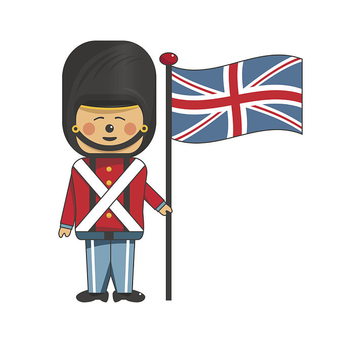 军人_制服_高兴_红色制服_拿着_英国国旗_高清图片_全景视觉