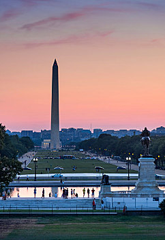 华盛顿纪念碑,国家广场,日落,国会山,华盛顿特区