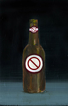 插画,图像,啤酒瓶,停车标志,禁止,酒