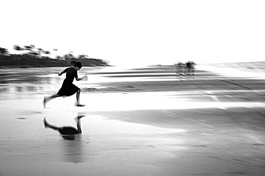 女孩,跑,海滩,孟加拉,八月,2008年,女儿,海洋,一个,自然,斑点,全景,上升,夕阳,湾