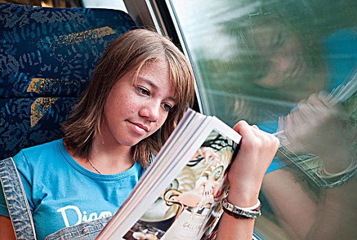 女孩,坐,一个,读,杂志,德国