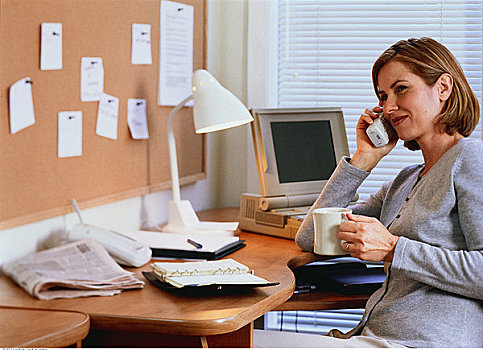 女人,无绳电话,办公室