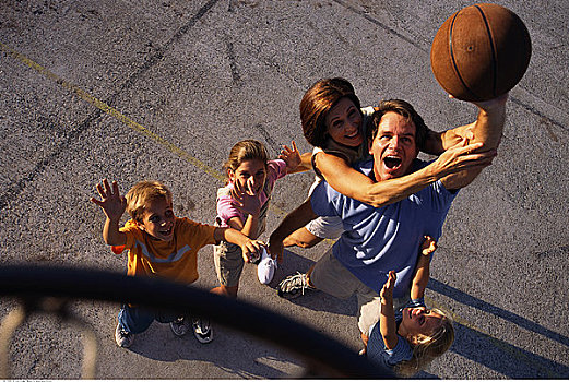 家庭,玩,篮球,户外