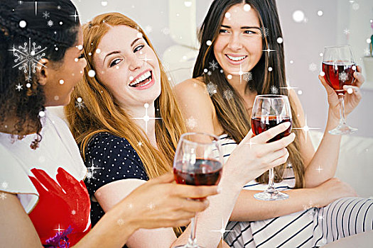愉悦,女性朋友,葡萄酒,玻璃杯,享受,交谈