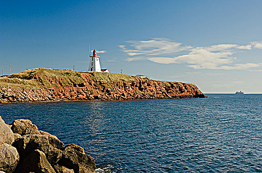 灯塔,车辆渡船,远景,爱德华王子岛,加拿大