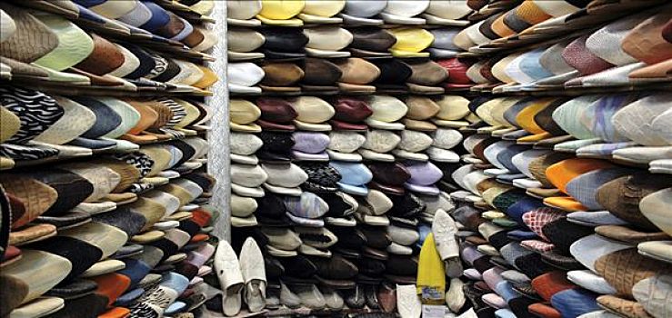彩色,拖鞋,摩洛哥,市场摊位,露天市场
