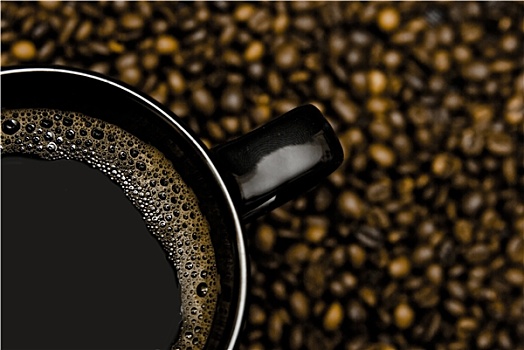 黑色,大杯,咖啡,散开,咖啡豆