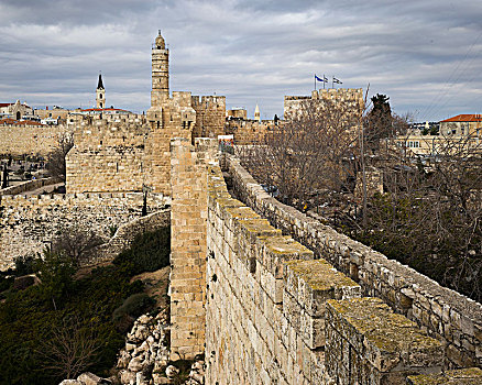 风景,壁,走,塔,背景,耶路撒冷,以色列