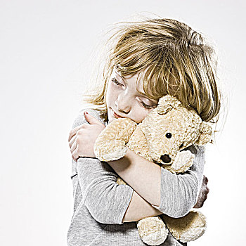 女孩,搂抱,泰迪熊