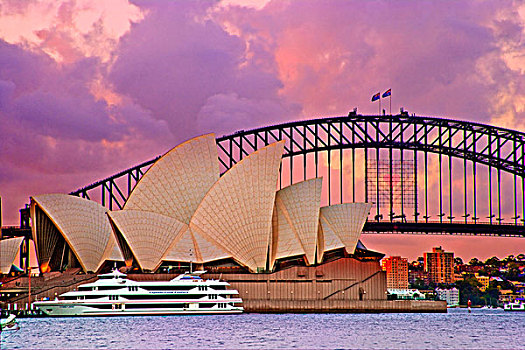 澳大利亚,悉尼,新南威尔士,悉尼港大桥,悉尼歌剧院,日落
