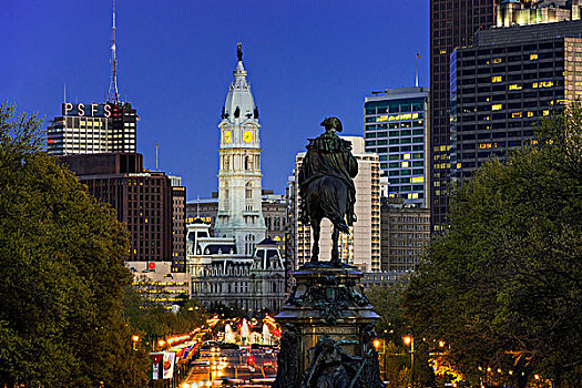 华盛顿纪念碑,椭圆,看,市政厅,费城